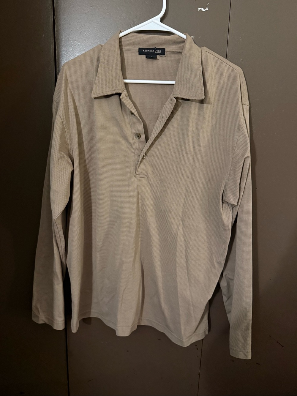 Kenneth Cole Long Sleeve Polo in Taupe